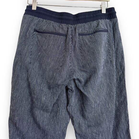 Athleta Navy Blue Stripe Bali 100% Linen Ankle Pull On Pant Women's Size 10 - Picture 6 of 9